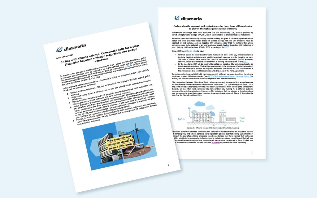 Climeworks calls for a clear distinction between emission reductions and carbon removals